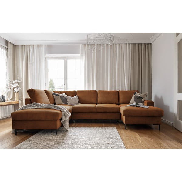 Oranžovohnedá menčestrová rozkladacia rohová pohovka (ľavý roh) Lofty Lilly – Miuform-image-4