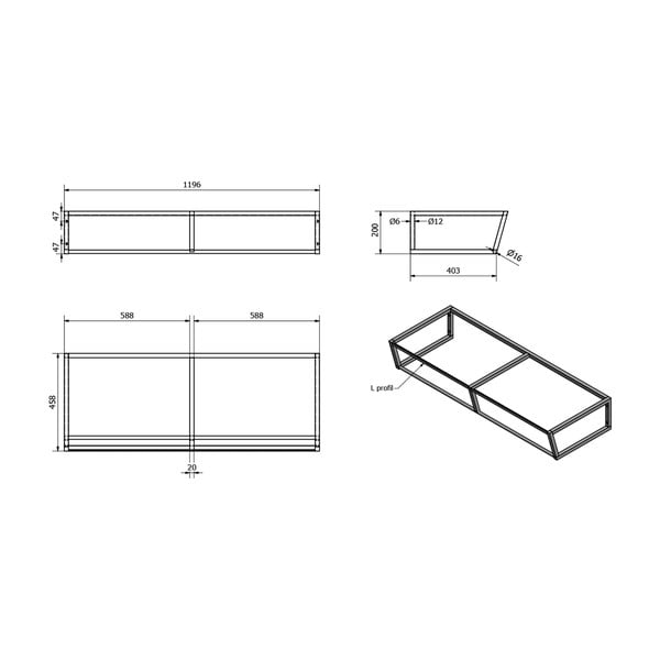 Čierny oceľový závesný podstavec pod umývadlo 120x20 cm Ska – Sapho-image-3
