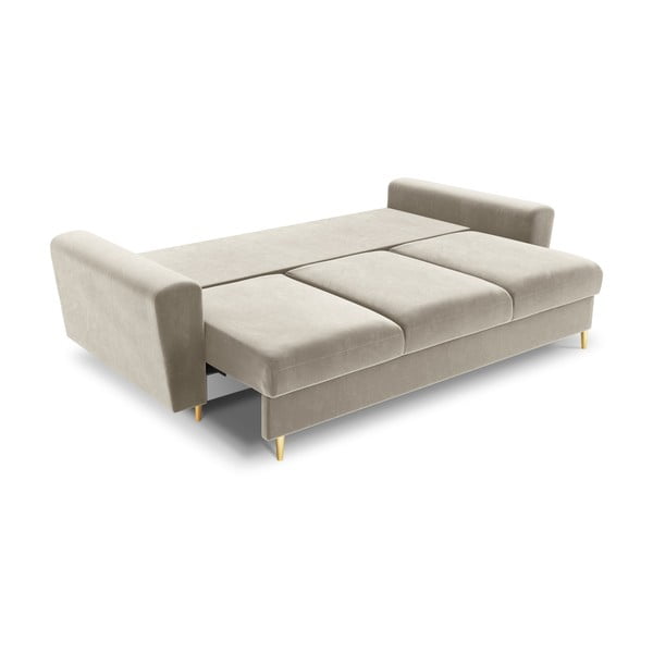 Béžová zamatová rozkladacia/s úložným priestorom pohovka 235 cm Kyoto – Cosmopolitan Design-image-2