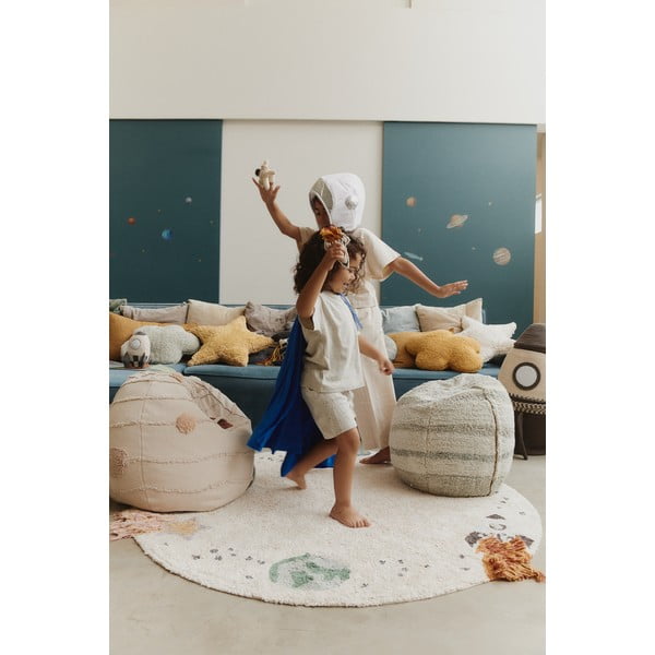 Krémový prateľný ručne tkaný bavlnený detský hrací koberec ø140 cm Interstellar Journey – Lorena Canals-image-3