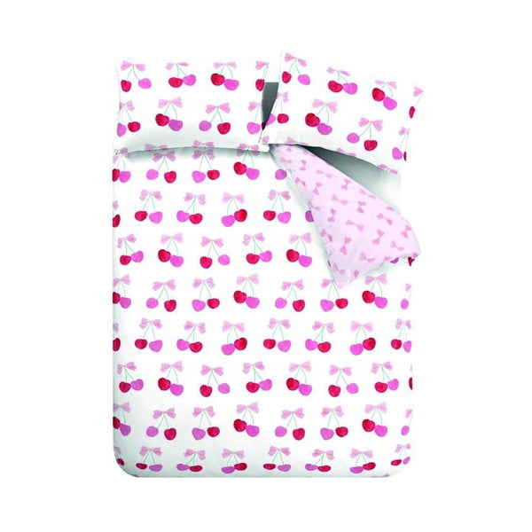 Biele/ružové obliečky na jednolôžko 135x200 cm Cherries and Bows – Catherine Lansfield