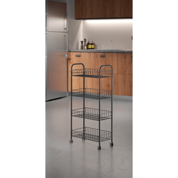 Čierny kovový pojazdný regál 41x84 cm Ascona – Metaltex-image-3