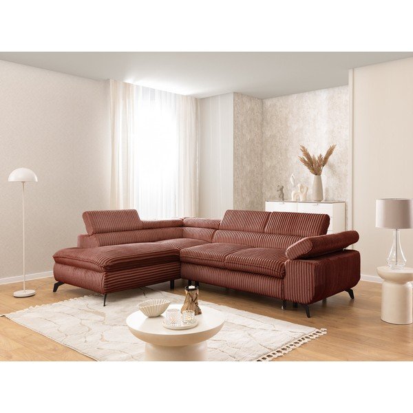 Menčestrová rohová pohovka v terakotovej farbe (ľavý roh/do L) Marbeya  – Ropez-image-1