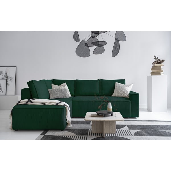Tmavozelená menčestrová rozkladacia rohová pohovka (ľavý roh) Brave Dave – Miuform-image-1