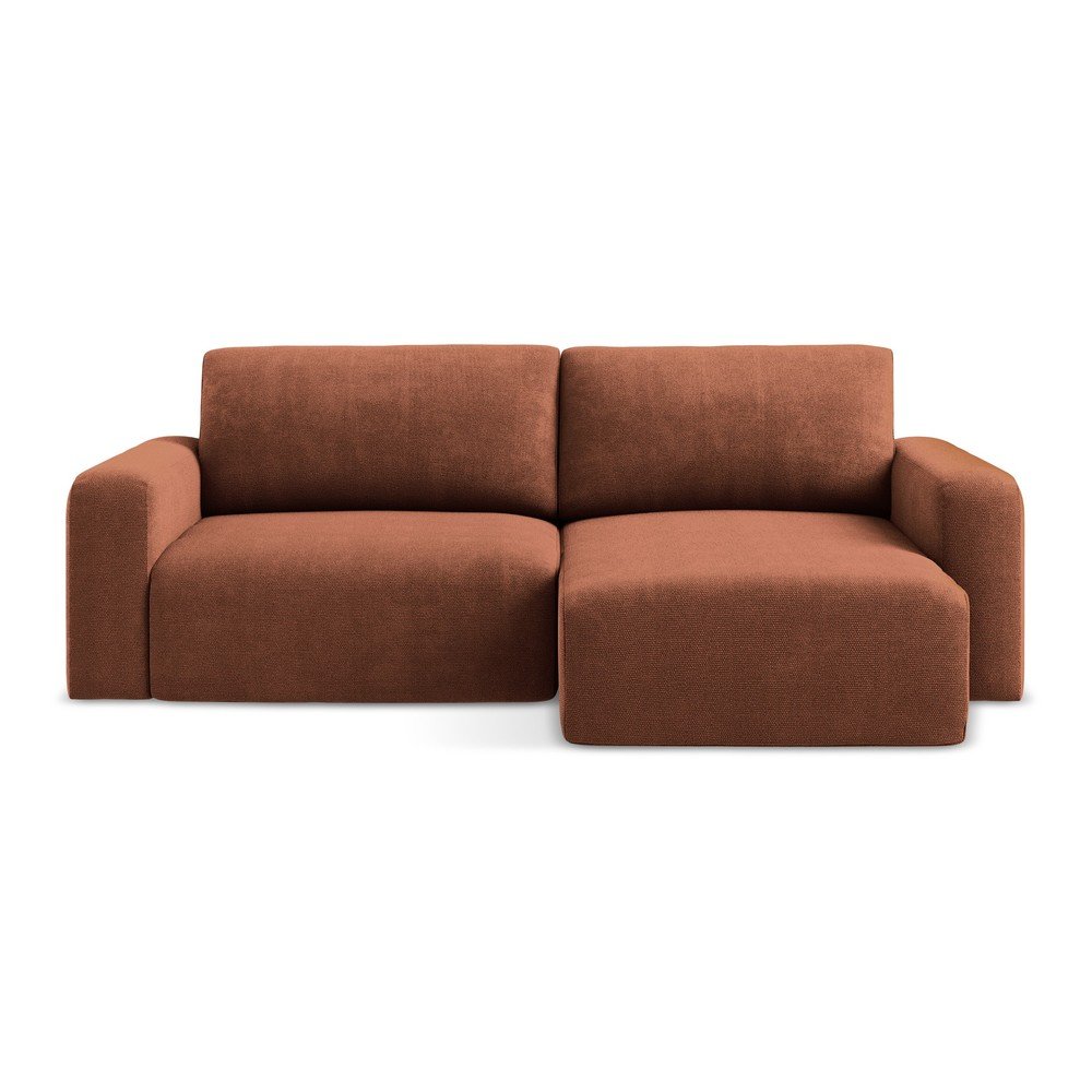 Ženilková rozkladacia/s úložným priestorom rohová pohovka v terakotovej farbe (pravý roh/s leňoškou) Kona – Makamii