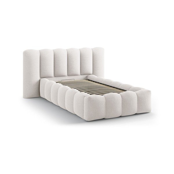 Krémová čalúnená jednolôžková posteľ s úložným priestorom s roštom 90x200 cm Lupine – Micadoni -image-2