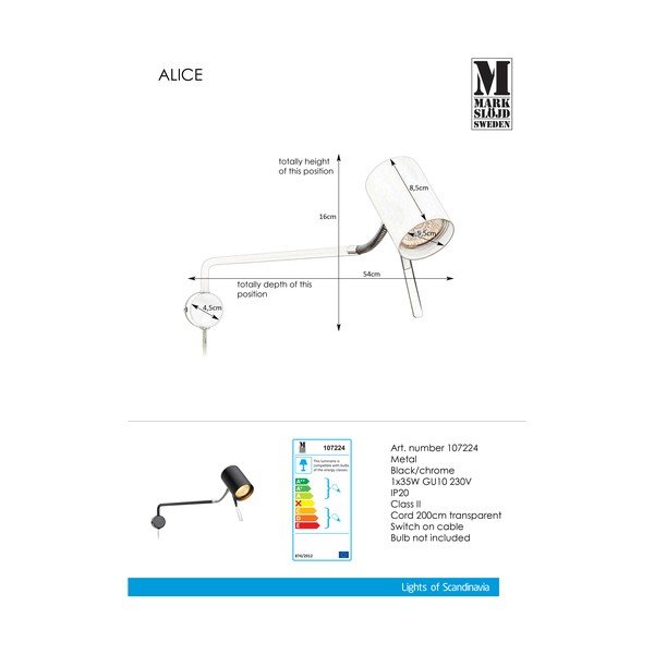 Čierne nástenné svietidlo Markslöjd Alice 1L-image-2