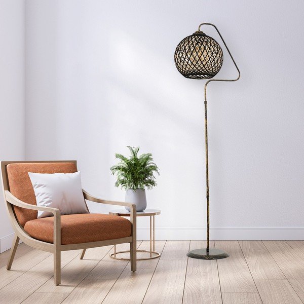 Stojacia lampa v čierno-zlatej farbe s tienidlom z juty (výška 154 cm) – Opviq lights-image-2