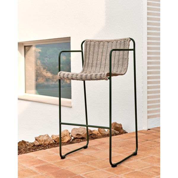 Sivozelená kovová záhradná barová stolička Maurina – Kave Home-image-1