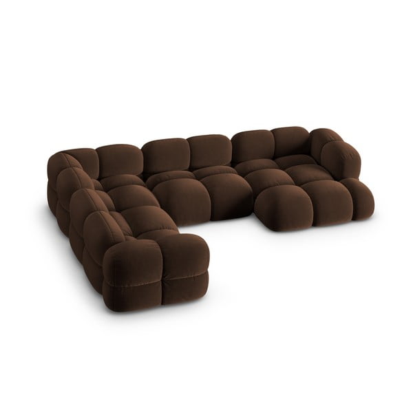 Tmavohnedá zamatová rohová pohovka (ľavý roh/do tvaru "U") Loretto – Cosmopolitan Design-image-2