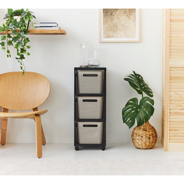 Čierno-béžový plastový pojazdný regál 30x77 cm Brisen - Rotho-image-1