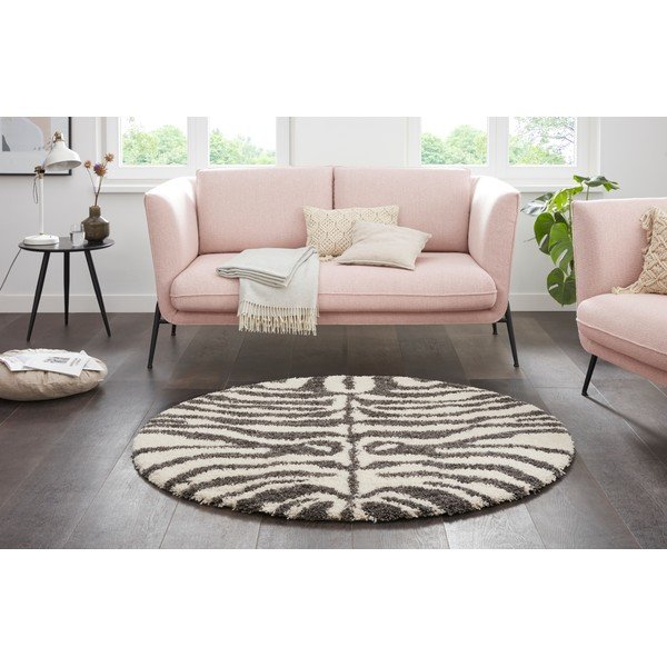 Sivý/béžový okrúhly koberec ø 160 cm Striped Animal - Ragami-image-1