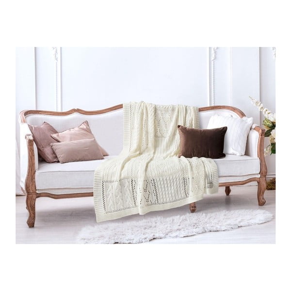 Krémovobiela bavlnená deka Madame Coco Crochet, 130 × 170 cm