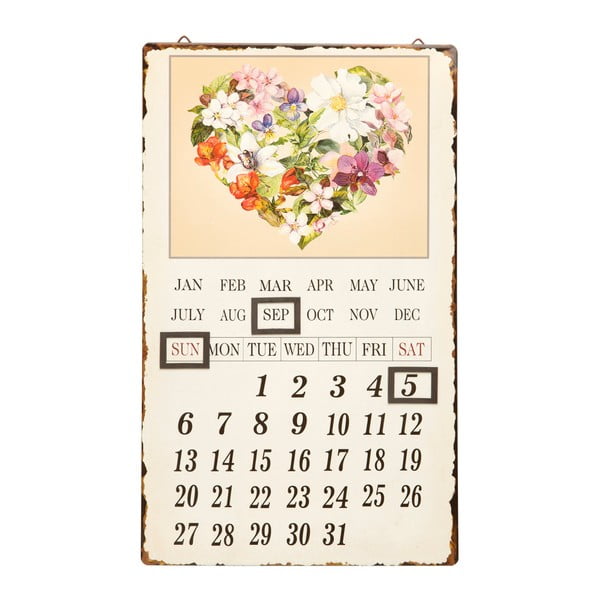 Nástenný kovový kalendár Novita Ghirlanda Fiori, 30 x 50 cm
