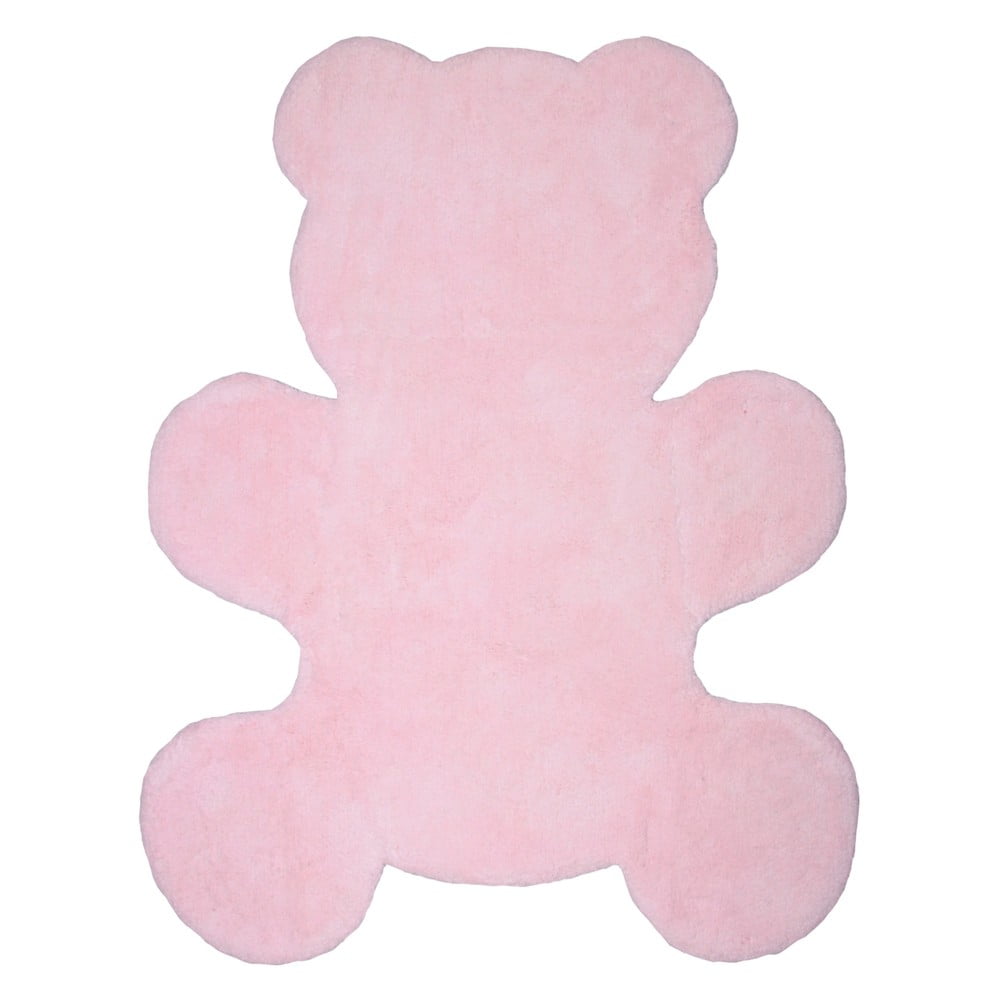 Detský ružový ručne vyrobený koberec Nattiot Little Teddy, 80 × 100 cm