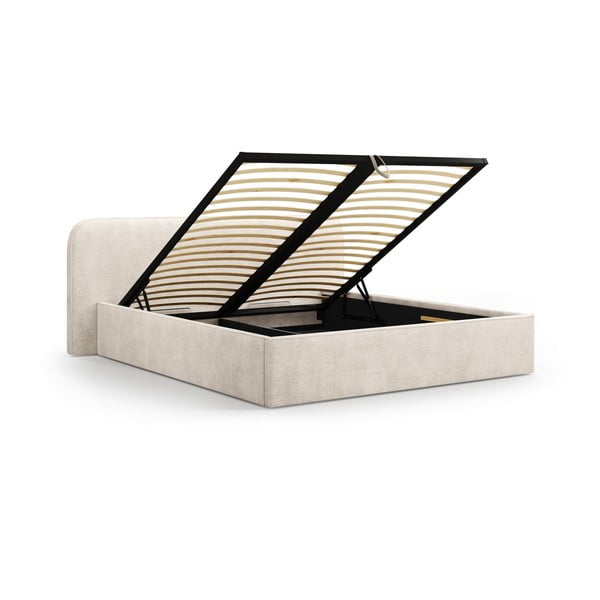 Béžová čalúnená dvojlôžková posteľ s úložným priestorom s roštom 160x200 cm Elizabeth – Micadoni-image-2