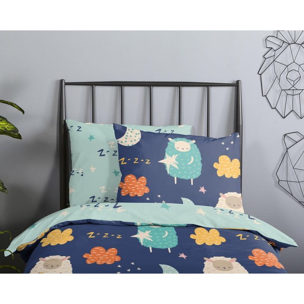 Modré bavlnené detské obliečky na jednolôžko/predĺžené 140x220 cm Sheep – Good Morning-image-2