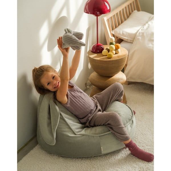 Zamatový detský sedací vak v mentolovej farbe Bunny – Wigiwama-image-1