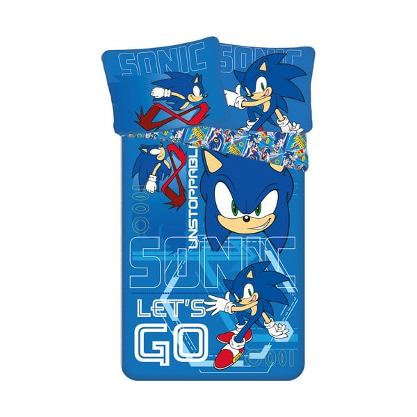 Modré bavlnené detské obliečky na jednolôžko 140x200 cm Sonic "Let´s go" – Jerry Fabrics