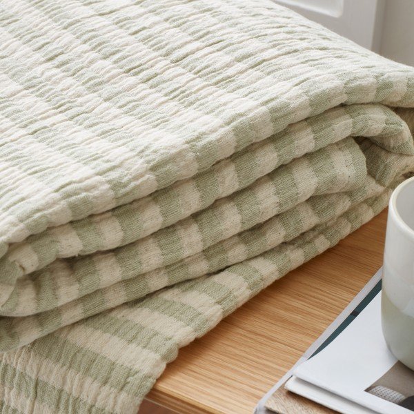 Zelená bavlnená deka 150x200 cm Cotton Muslin Stripe – Bianca-image-1