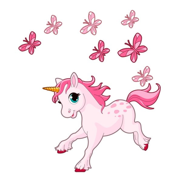 Nástenné detské samolepky Ambiance Pink Unicorn and Papillons