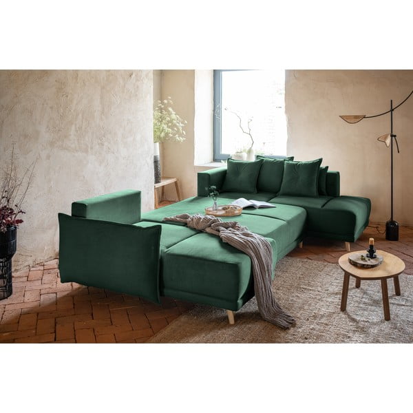 Zelená menčestrová rozkladacia rohová pohovka (pravý roh/do "U") Lazy Lukka – Miuform-image-4