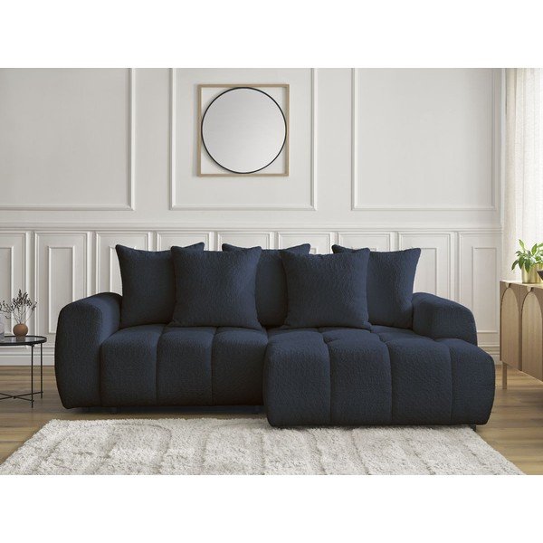 Modrá rozkladacia/s úložným priestorom rohová pohovka z textílie buklé (pravý roh/s leňoškou) Roxelane – Bobochic Paris-image-1