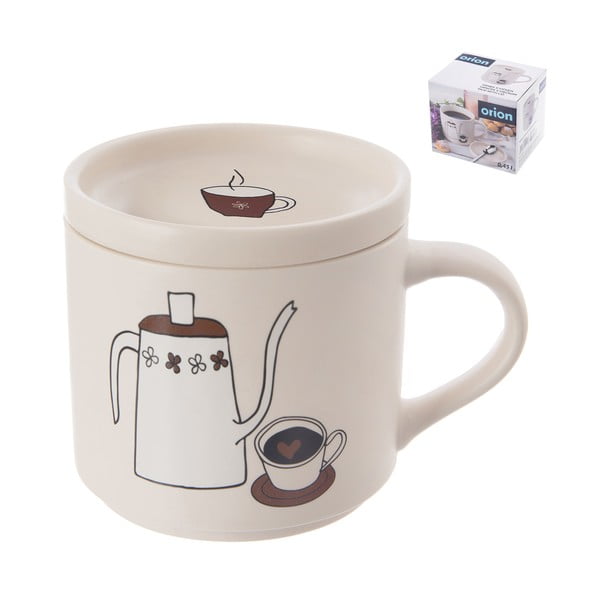 Biely porcelánový hrnček s viečkom 450 ml – Orion-image-2