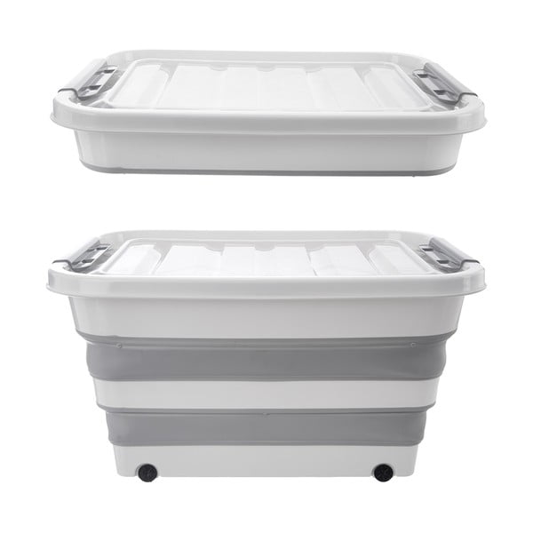 Bielo-sivý plastový úložný box s vekom 54x39x28 cm Kemp – Orion