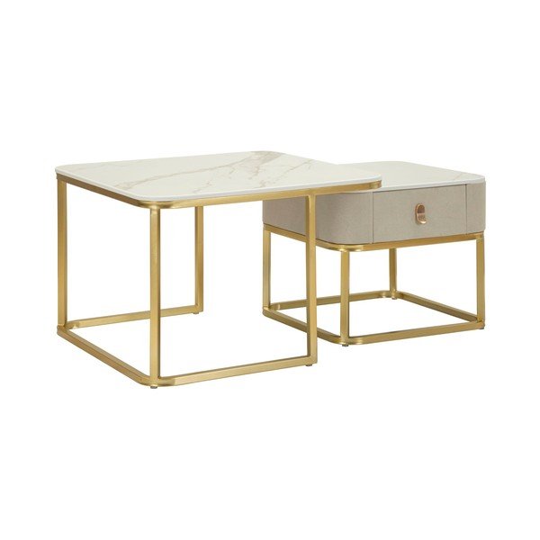 Krémové/v zlatej farbe konferenčné stolíky v súprave 2 ks v dekore mramoru 50x70 cm Beauty – Mauro Ferretti-image-3