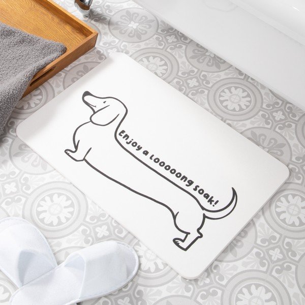 Biela kúpeľňová predložka z kremeliny 39x60 cm Dachshund – Artsy Doormats-image-1