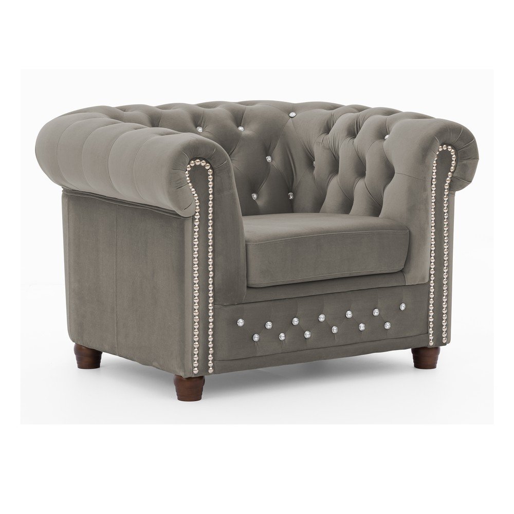 Sivé zamatové kreslo chesterfield York Blik – Ropez