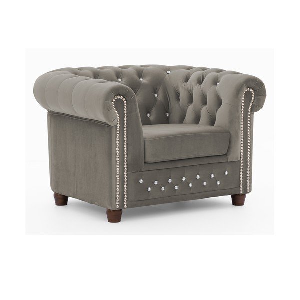 Sivé zamatové kreslo chesterfield York Blik – Ropez