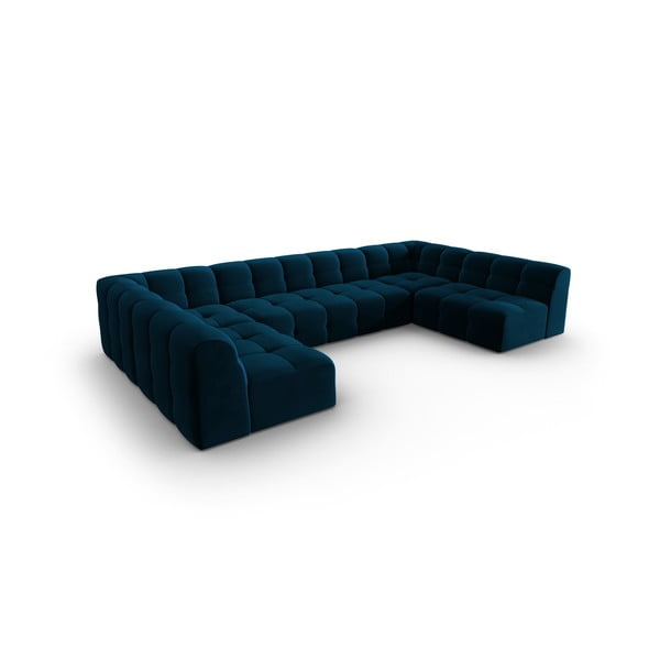 Tmavomodrá zamatová rohová pohovka (do "U") Kendal - Micadoni Home-image-3