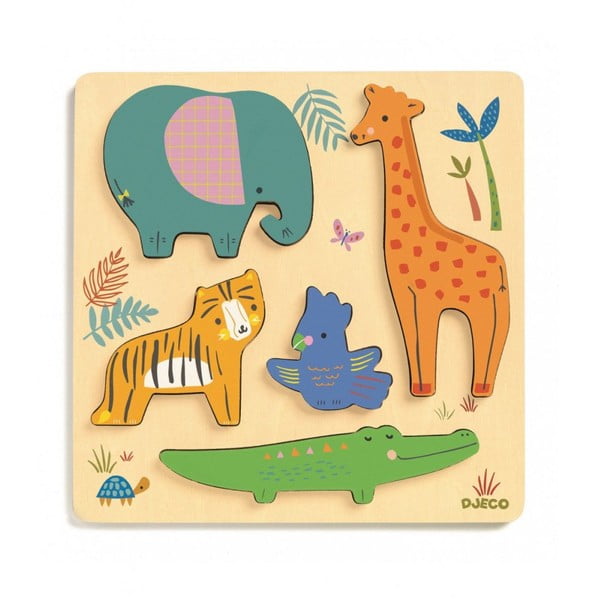Drevené puzzle pre najmenších Djeco Zvieratká v džungli