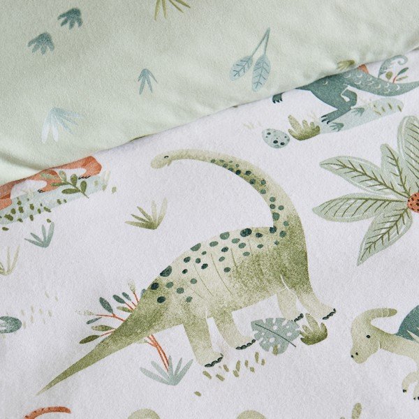 Krémovobiela napínacia flanelová detská plachta na jednolôžko 90x190 cm Brushed Sleepy Saurus Dino – Catherine Lansfield-image-1