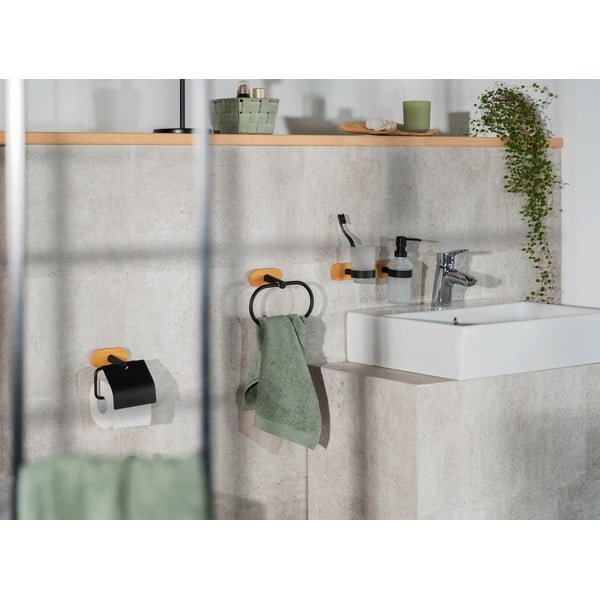 Samodržiaci sklenený téglik na zubné kefky v čiernej a prírodnej farbe Orea Bamboo – Wenko-image-2