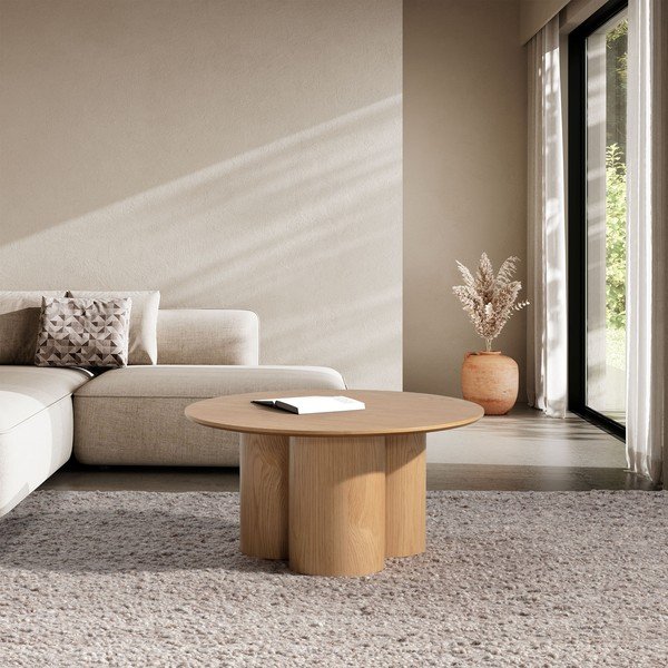 Okrúhly konferenčný stolík v dekore duba v prírodnej farbe ø 80 cm Lua – MOME-image-1