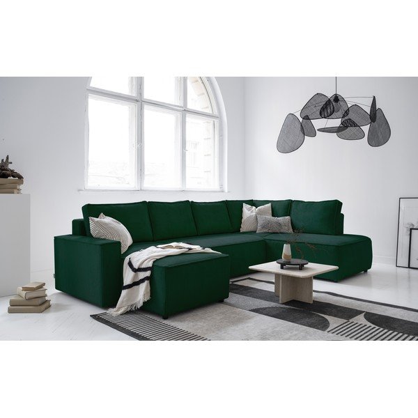 Tmavozelená menčestrová rozkladacia rohová pohovka (pravý roh/do tvaru "U") Brave Dave – Miuform-image-2