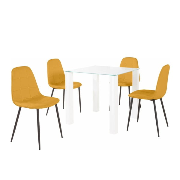 Sada jedálenského stola a 4 žltých stoličiek Støraa Dante, dĺžka stola 80 cm