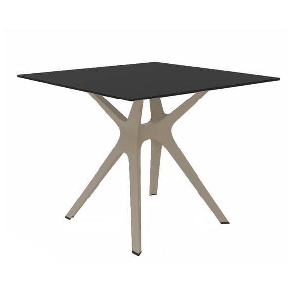 Jedálenský stôl s hnedými nohami a čiernou doskou vhodný do exteriéru Resol Vela, 90 × 90 cm
