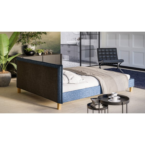 Modrá čalúnená dvojlôžková posteľ s roštom 160x200 cm Tina - Ropez-image-3