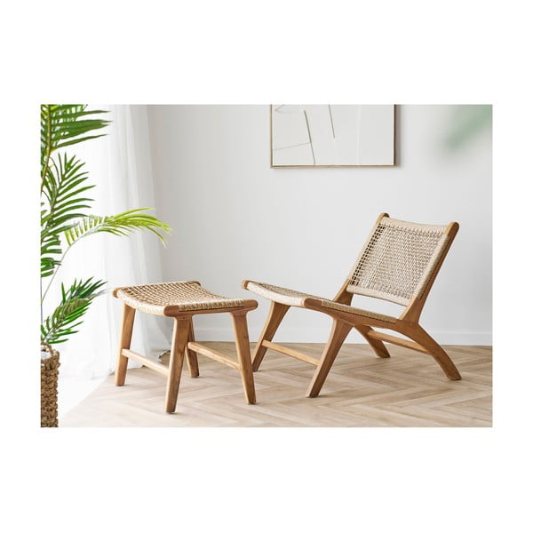 Kreslo s podnožkou s výpletom v prírodnej farbe Derby – House Nordic-image-1