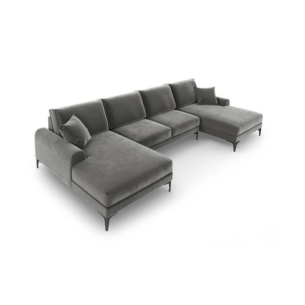 Svetlosivá zamatová pohovka do "U" Mazzini Sofas Madara-image-4