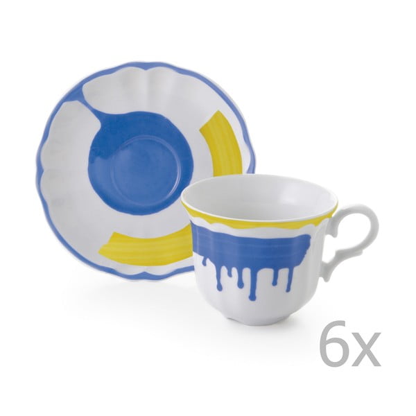 Sada 6 hrnčekov a 6 tanierikov Giotto Yellow/Blue