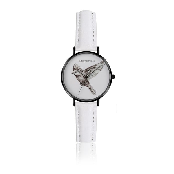 Dámske hodinky s bielym remienkom z pravej kože Emily Westwood Bird