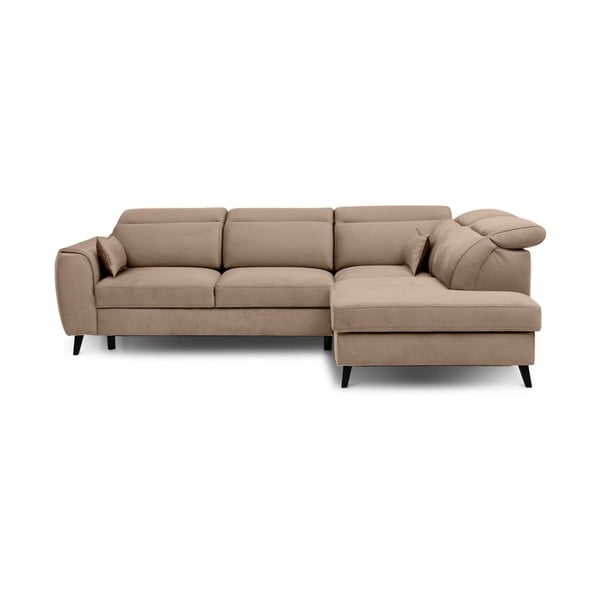 Svetlohnedá zamatová rozkladacia/s úložným priestorom rohová pohovka (pravý roh/do L) Noble – ELTAP