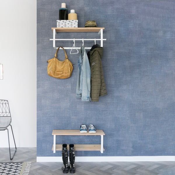 Biely/v prírodnej farbe kovový nástenný vešiak s poličkou 76 cm Marco – Spinder Design-image-1
