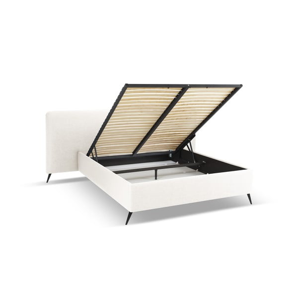 Krémová čalúnená dvojlôžková posteľ s úložným priestorom a roštom 160x200 cm Walter – Milo Casa-image-2