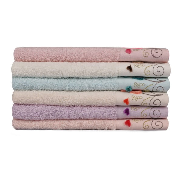 Sada 6 farebných uterákov z čistej bavlny Hanna, 30 x 50 cm